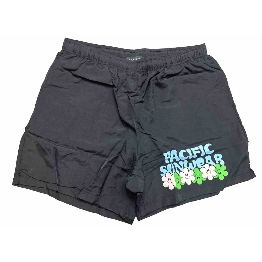 Pacsun Pacific Sunwear Nylon Gratitude Flower Graphic Shorts Men Large 5" Inseam